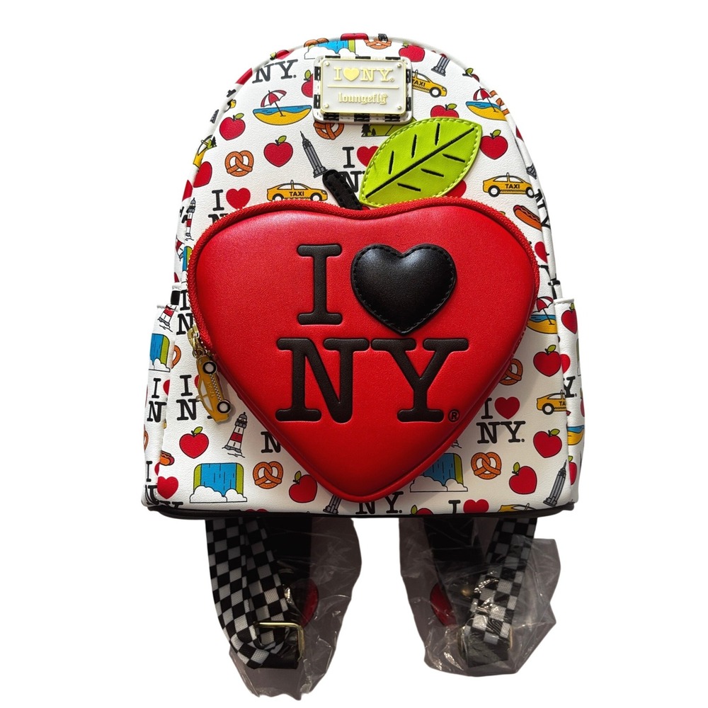 Loungefly I Heart NY Mini Backpack Big Apple Taxi AOP White Red ILNYBK0001 NEW